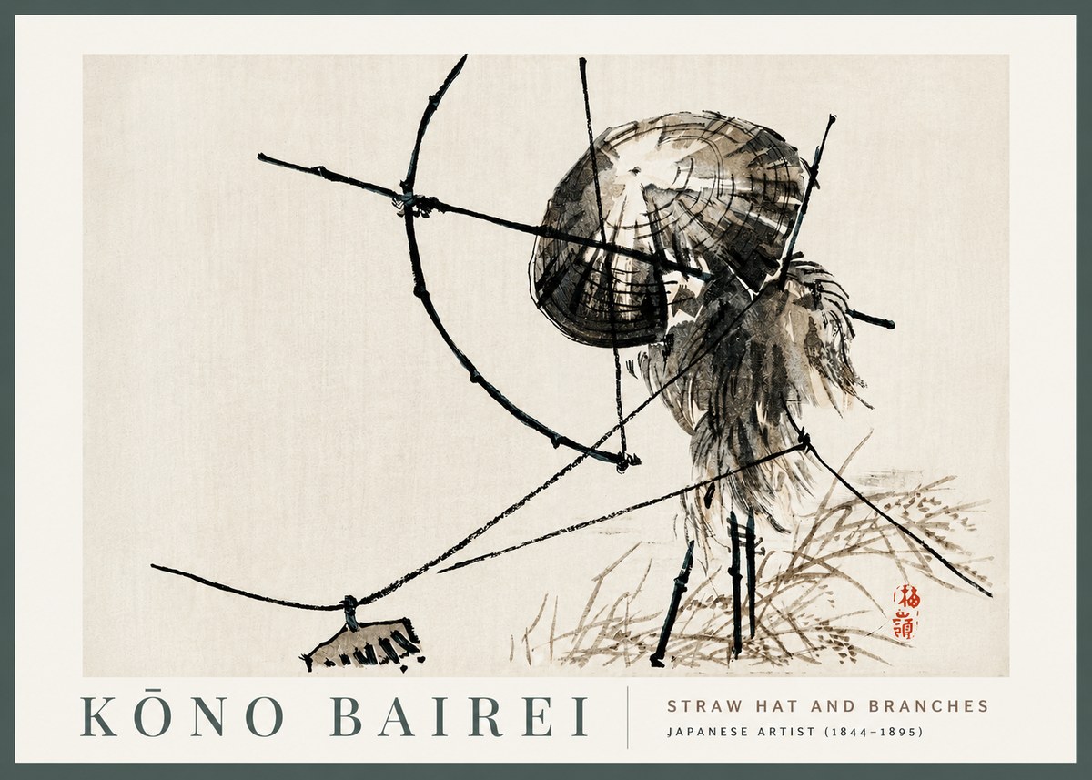 Kōno Bairei Straw Hat and Branches No2 - Poster