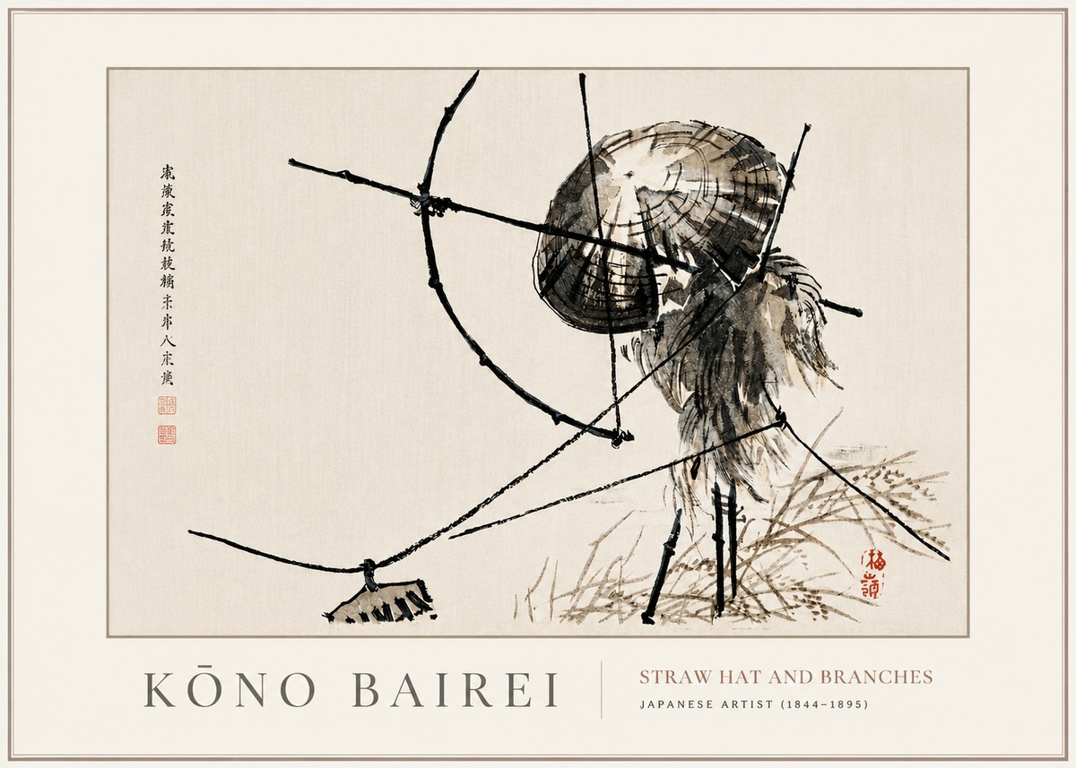 Kōno Bairei Straw Hat and Branches No4 - Poster
