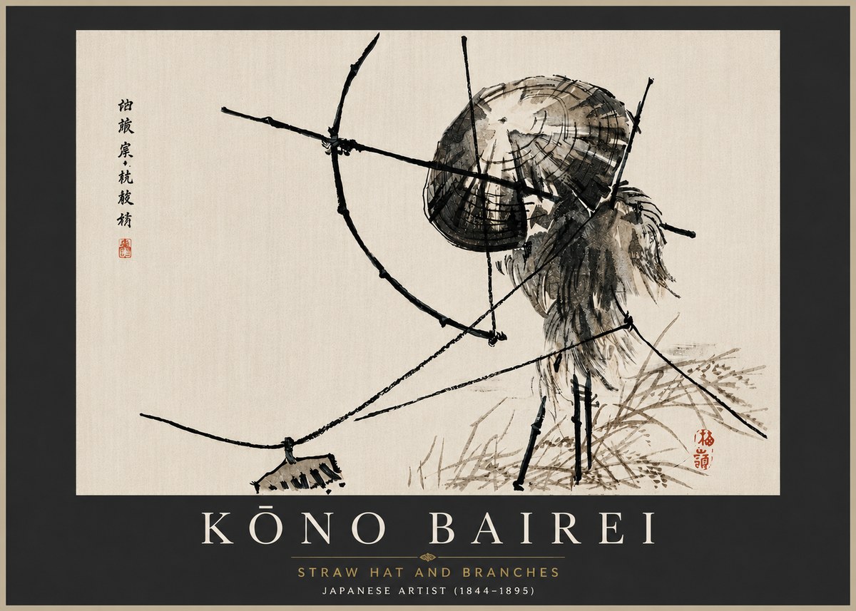 Kōno Bairei Straw Hat and Branches No5 - Poster
