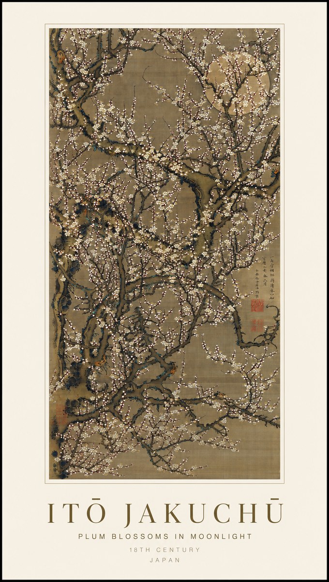 Itō Jakuchū Plum Blossoms in Moonlight No1 - Poster