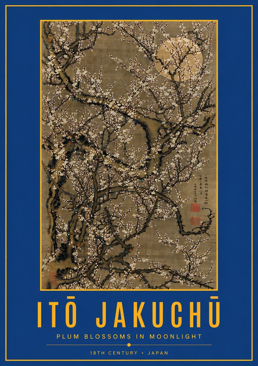 Itō Jakuchū Plum Blossoms in Moonlight No3 - Poster