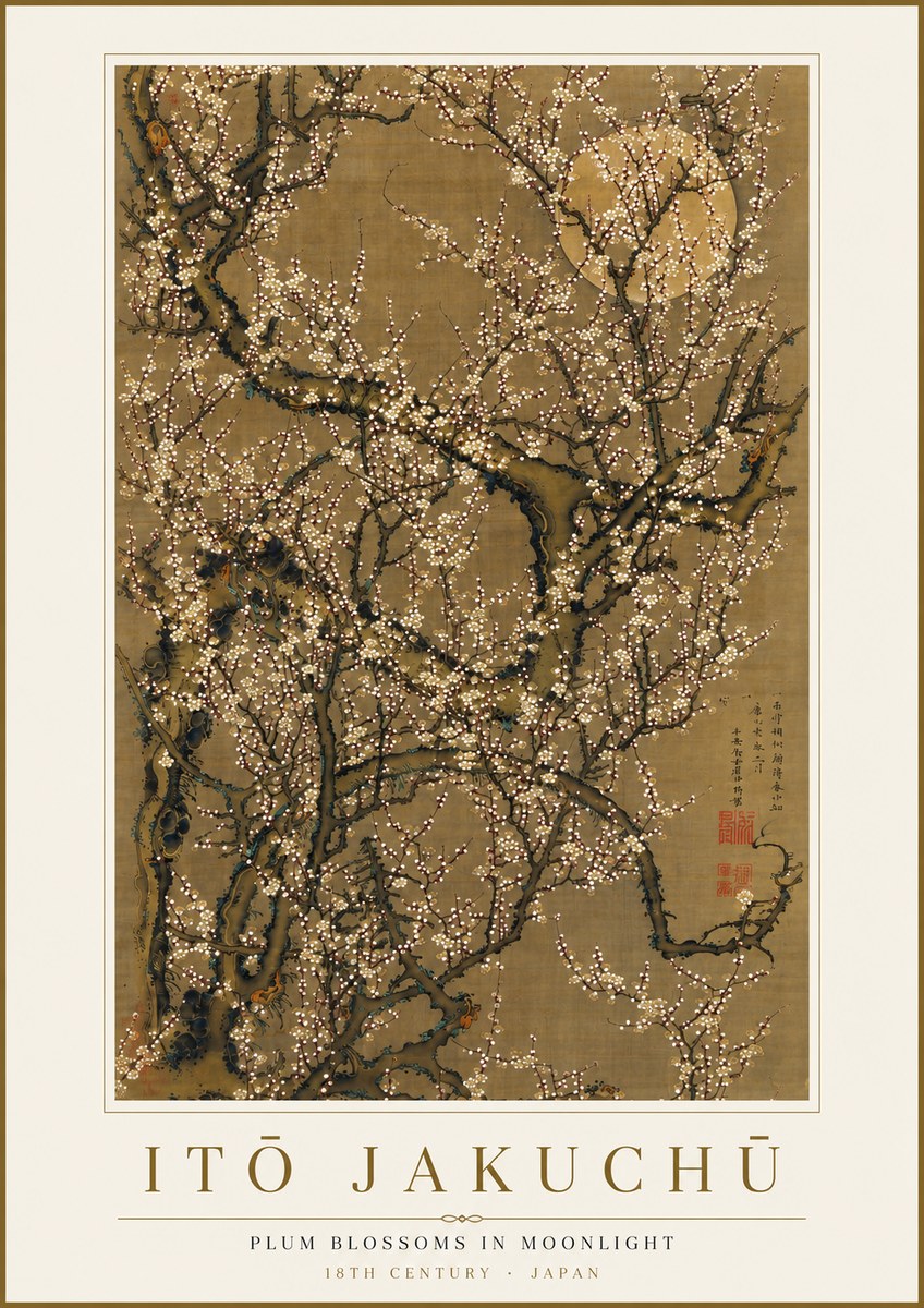 Itō Jakuchū Plum Blossoms in Moonlight No4 - Poster