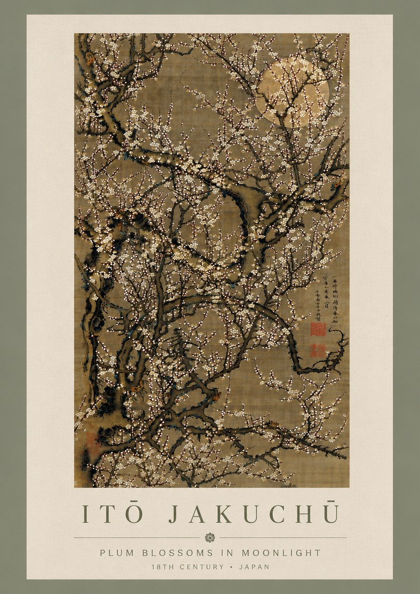 Itō Jakuchū Plum Blossoms in Moonlight No5 - Poster