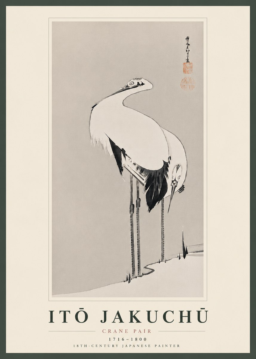 Itō Jakuchū Crane Pair No8 - Poster
