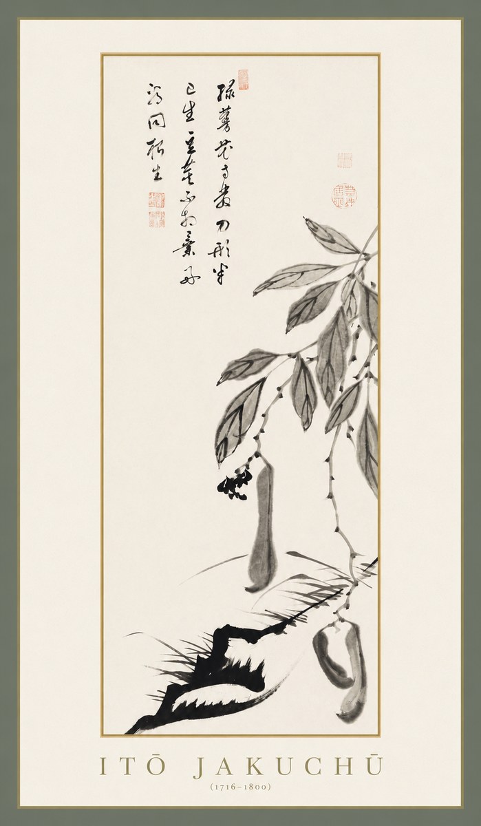 Itō Jakuchū Branch with Pods and Calligraphy No1 - Poster