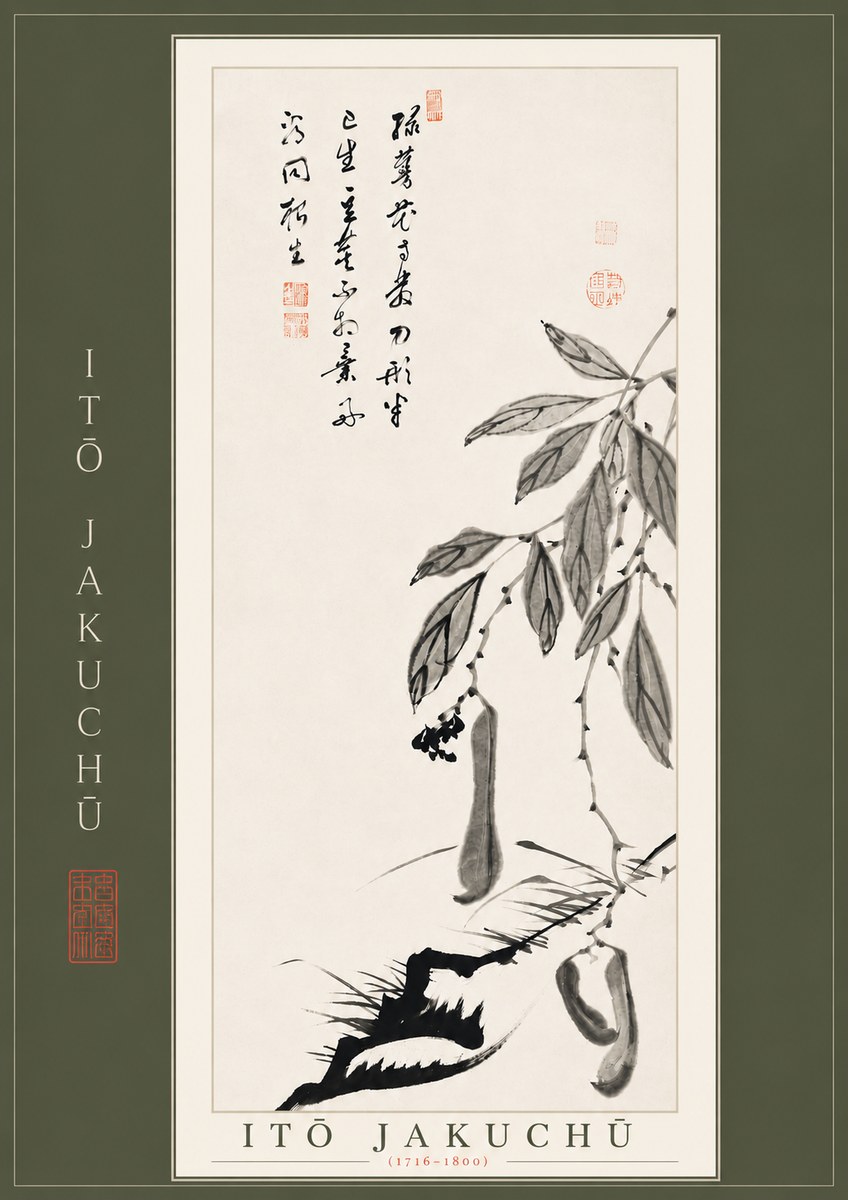 Itō Jakuchū Branch with Pods and Calligraphy No4 - Poster