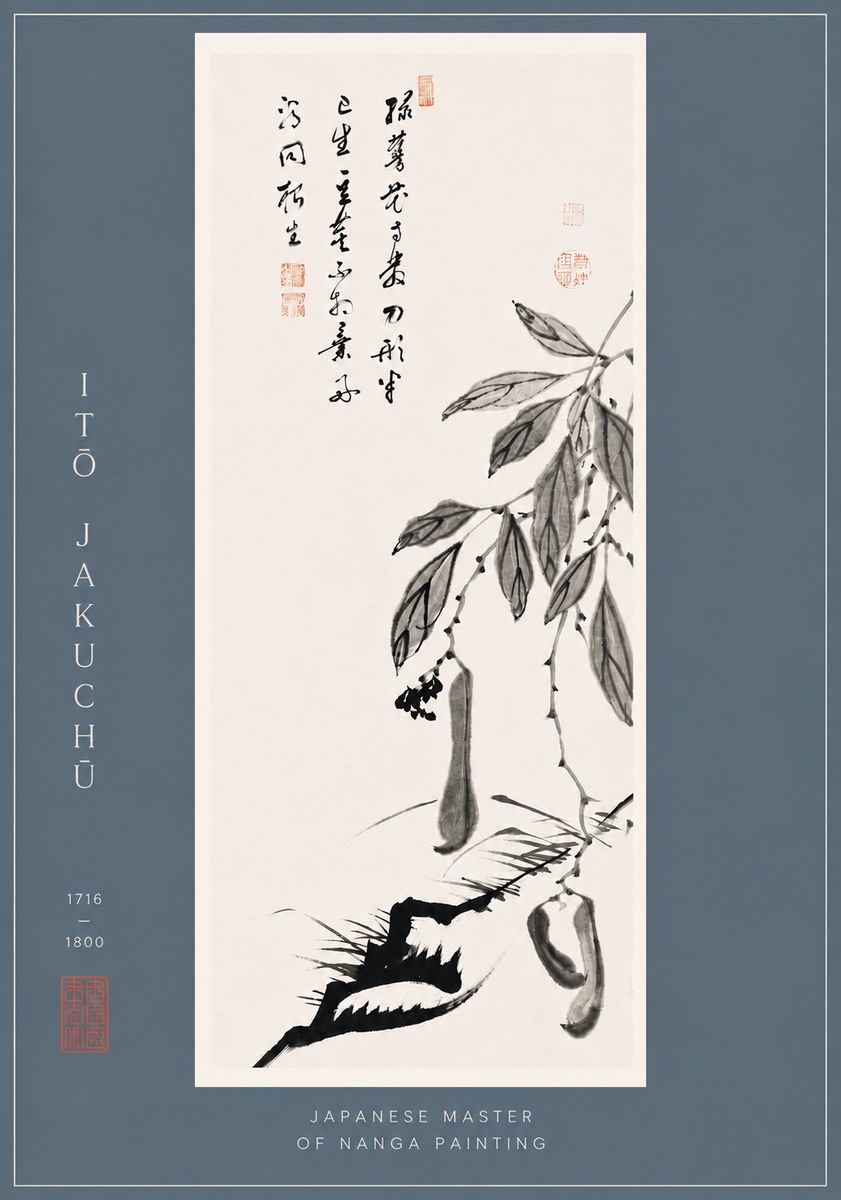 Itō Jakuchū Branch with Pods and Calligraphy No6 - Poster