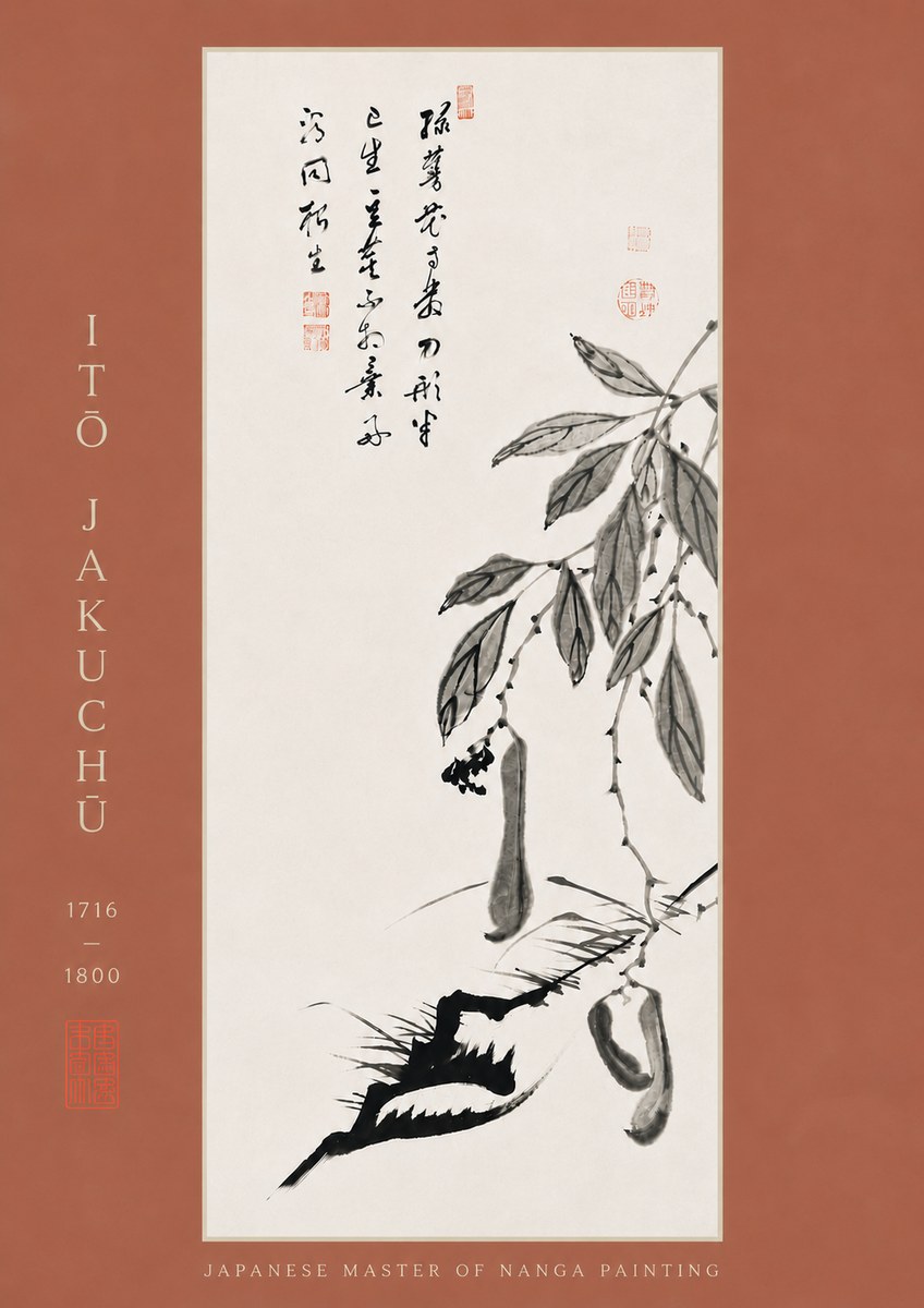 Itō Jakuchū Branch with Pods and Calligraphy No8 - Poster