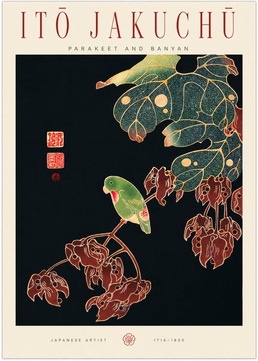 Itō Jakuchū Parakeet and Banyan No1 - Poster