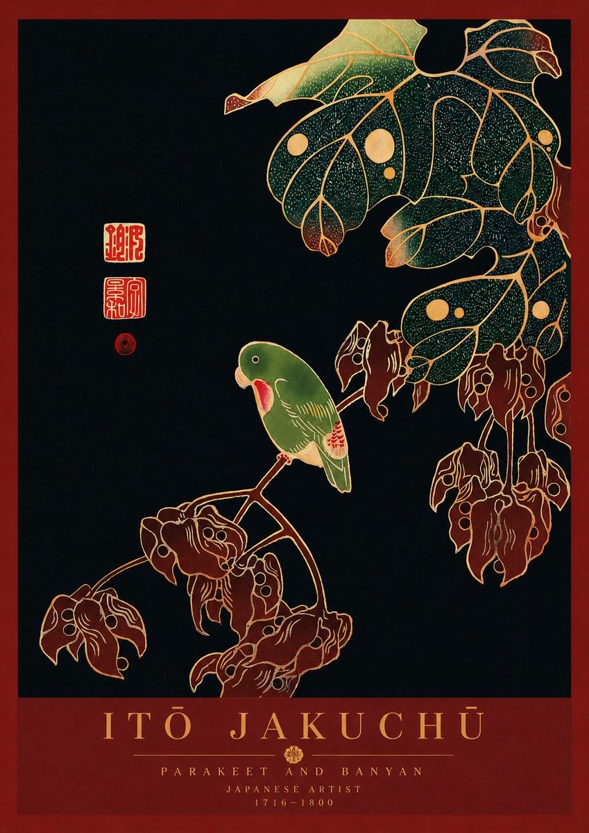 Itō Jakuchū Parakeet and Banyan No8 - Poster