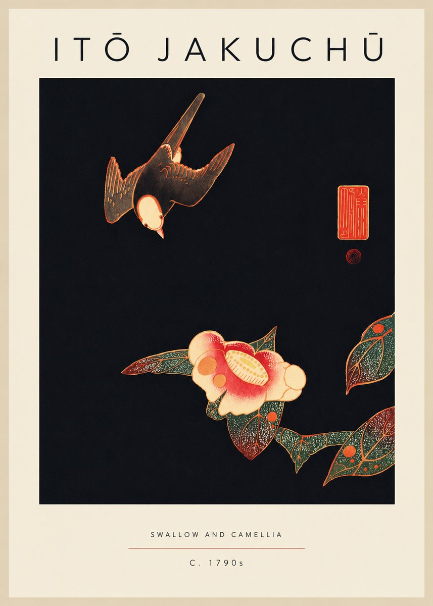 Itō Jakuchū Swallow and Camellia No5 - Poster