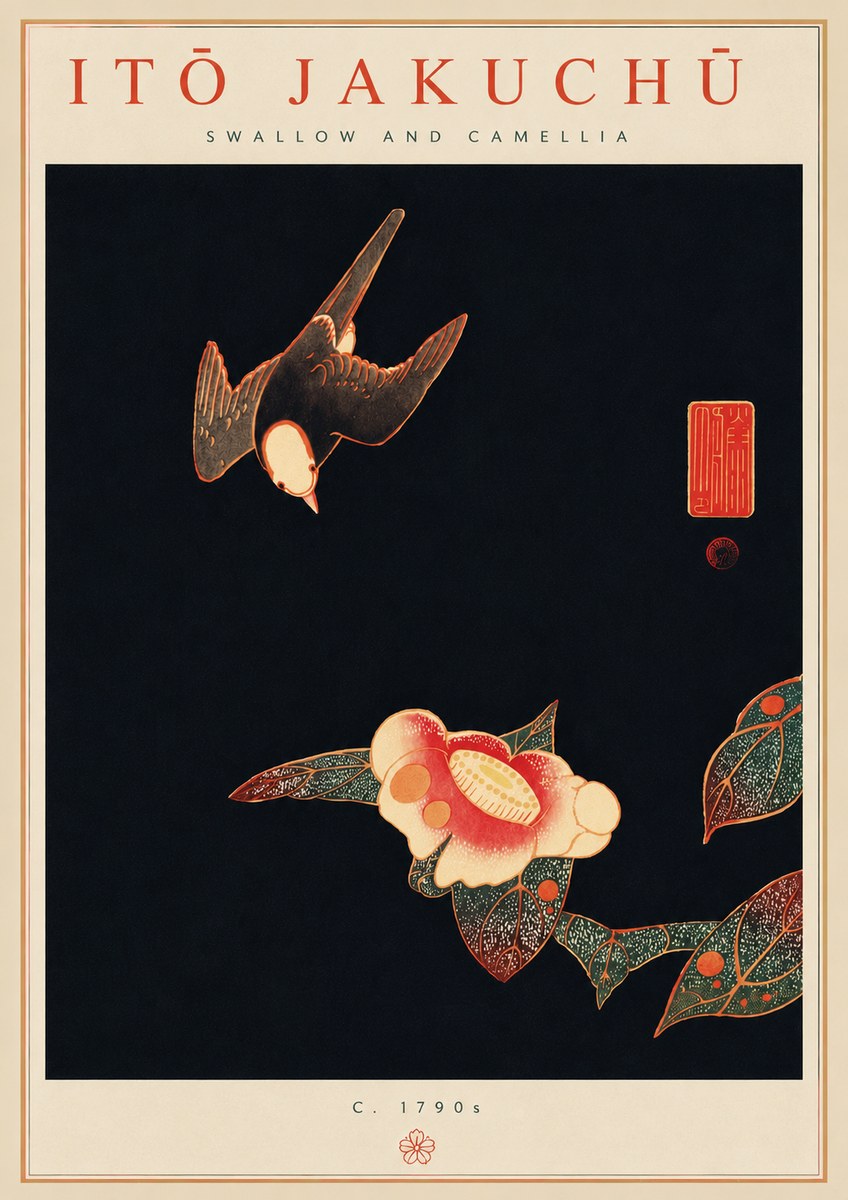 Itō Jakuchū Swallow and Camellia No6 - Poster