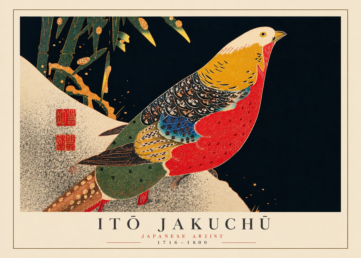 Itō Jakuchū Golden Pheasant and Bamboo No5 - Poster