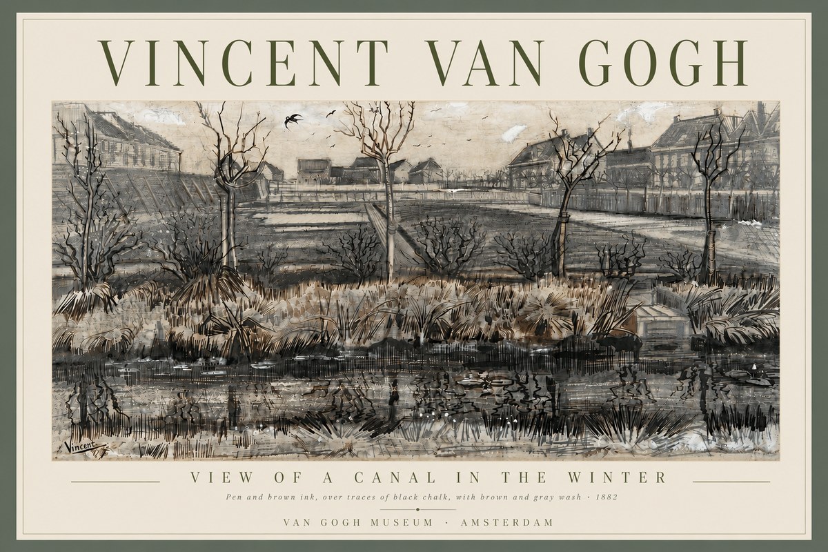 Van Gogh View of a Canal in the Winter No6 - Poster