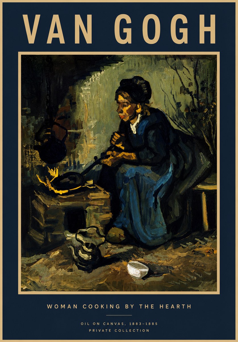 Van Gogh Woman Cooking by the Hearth No4 - Poster