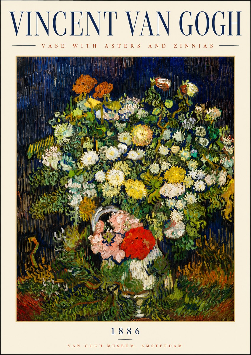 Van Gogh Vase with Asters and Zinnias No3 - Poster