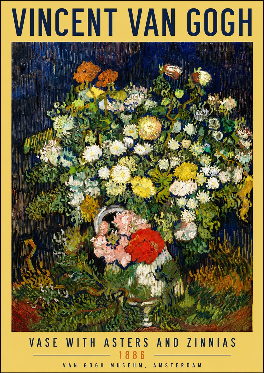 Van Gogh Vase with Asters and Zinnias No4 - Poster