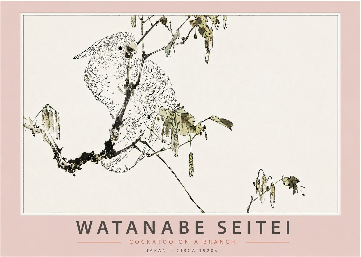 Watanabe Seitei Cockatoo on a Branch No3 - Poster