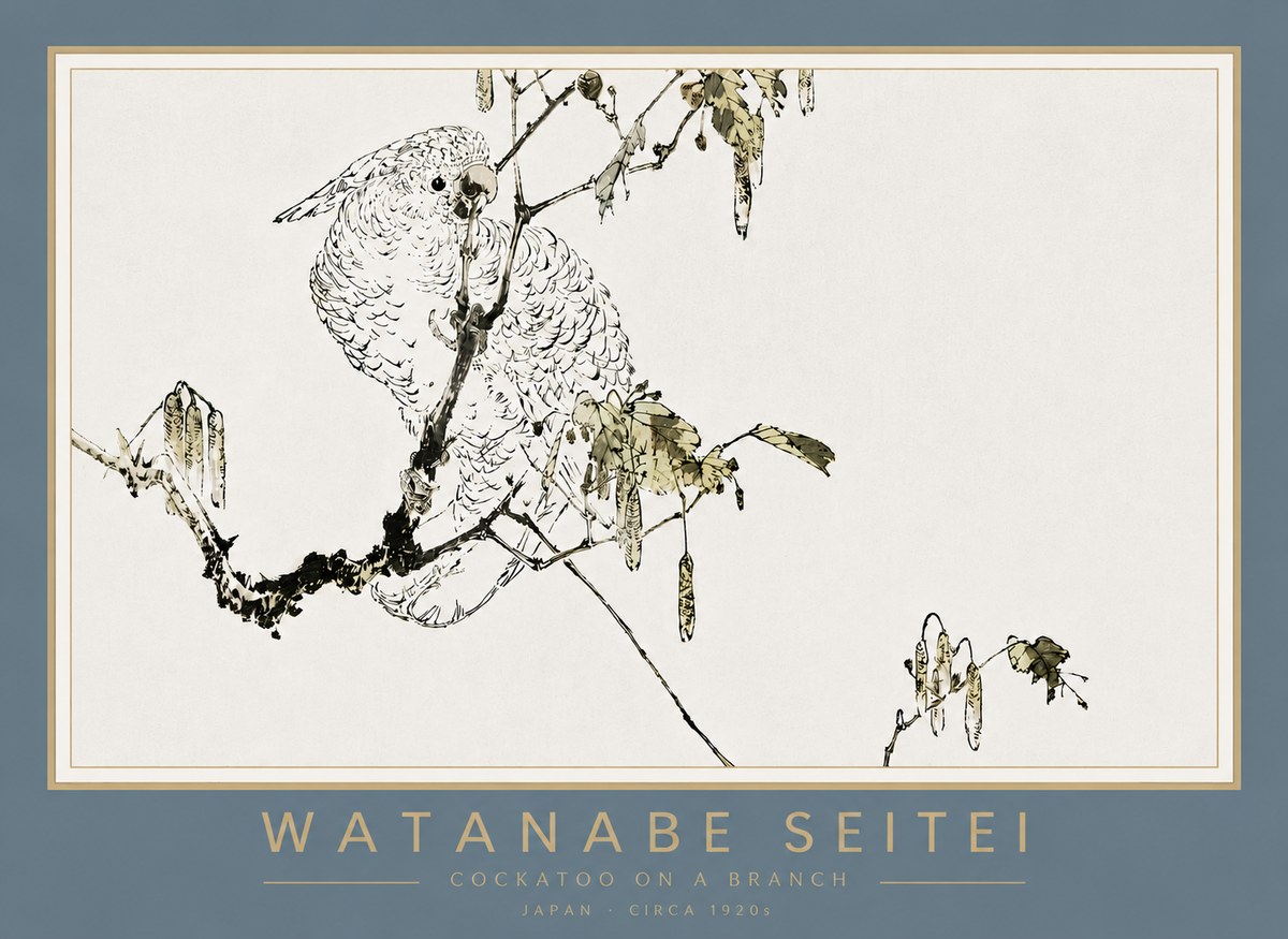 Watanabe Seitei Cockatoo on a Branch No4 - Poster