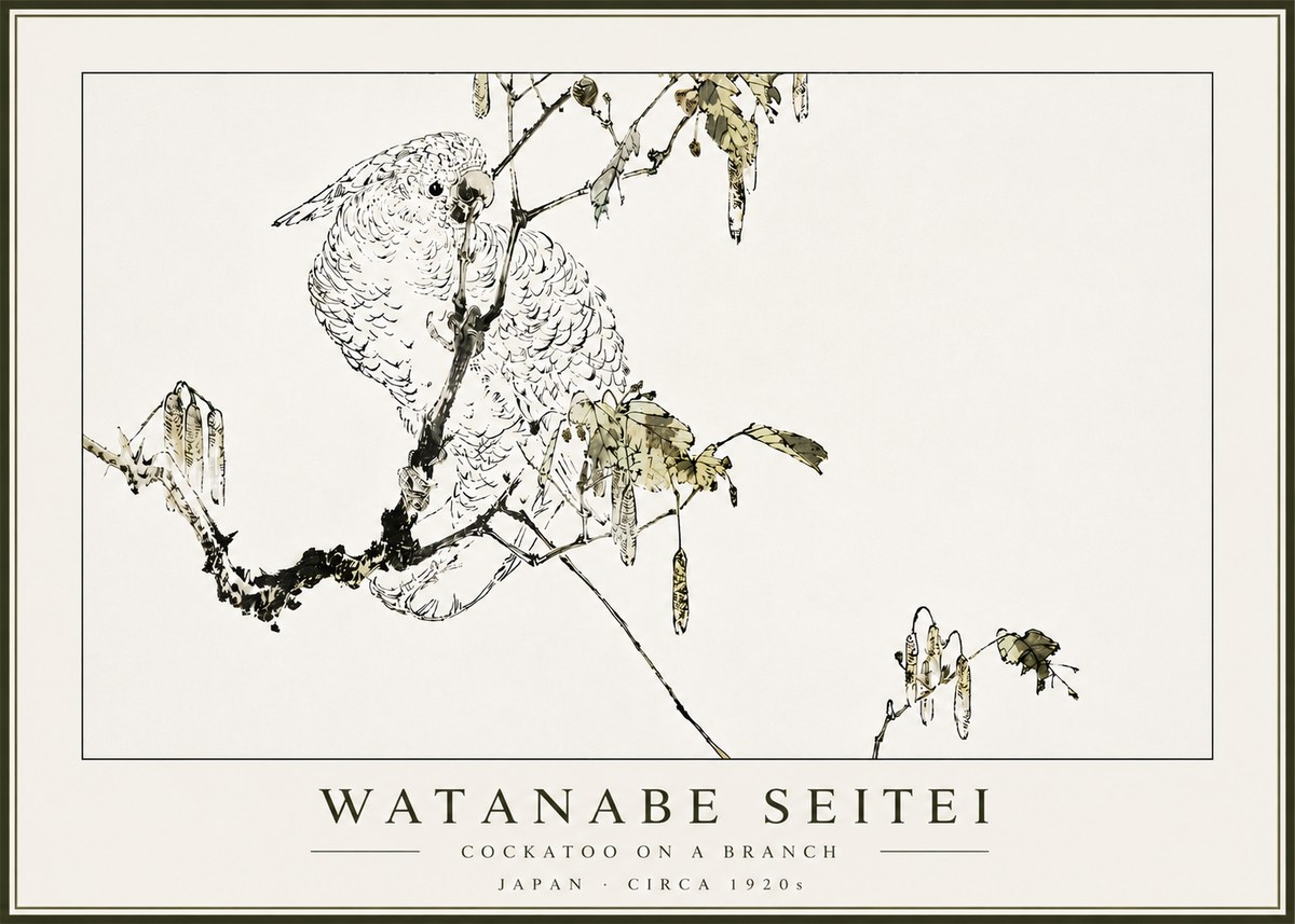 Watanabe Seitei Cockatoo on a Branch No5 - Poster
