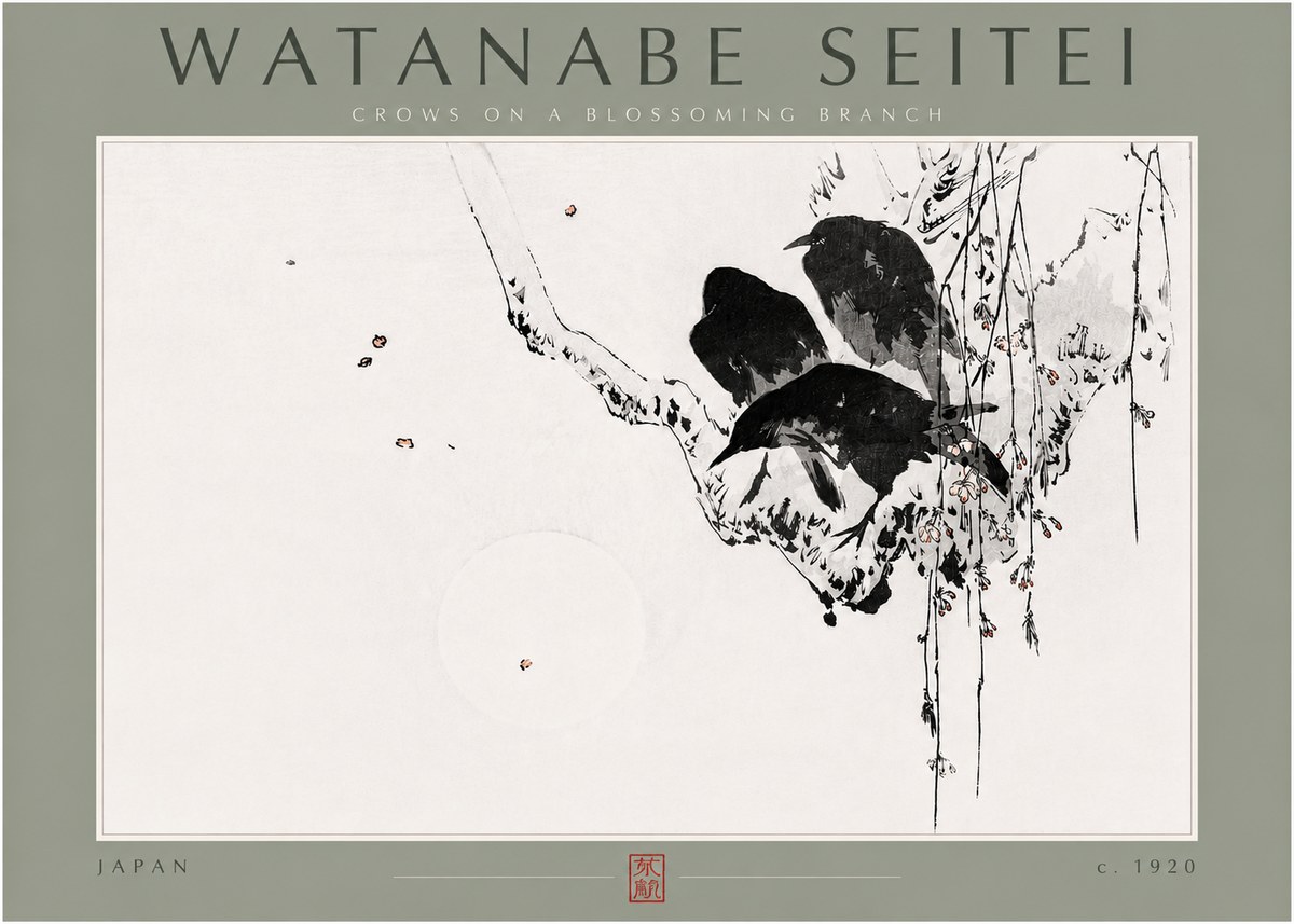 Watanabe Seitei Crows on a Blossoming Branch No4 - Poster