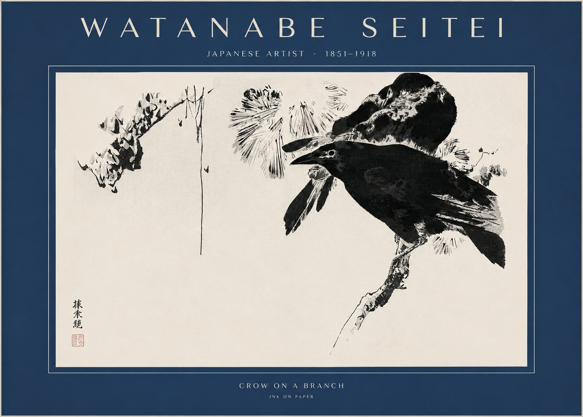 Watanabe Seitei Crow on a Branch No2 - Poster