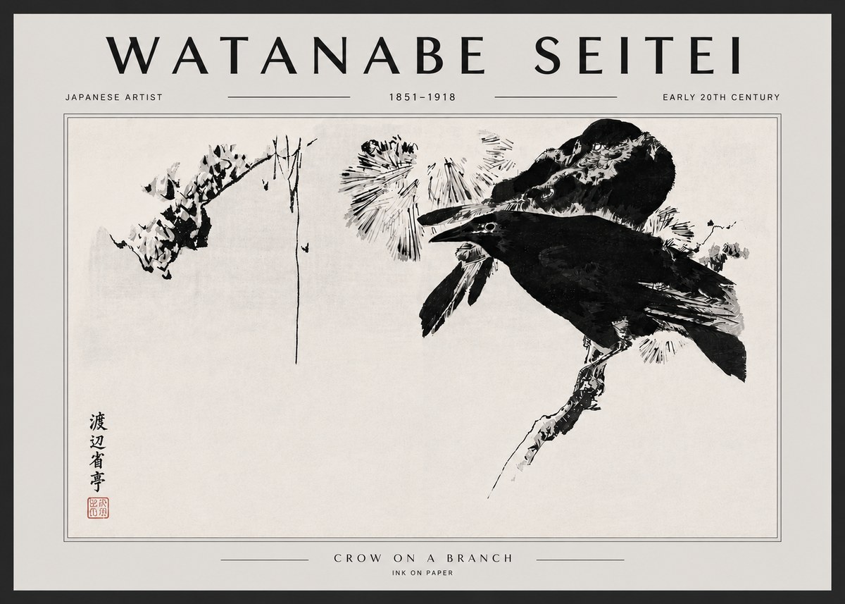 Watanabe Seitei Crow on a Branch No5 - Poster