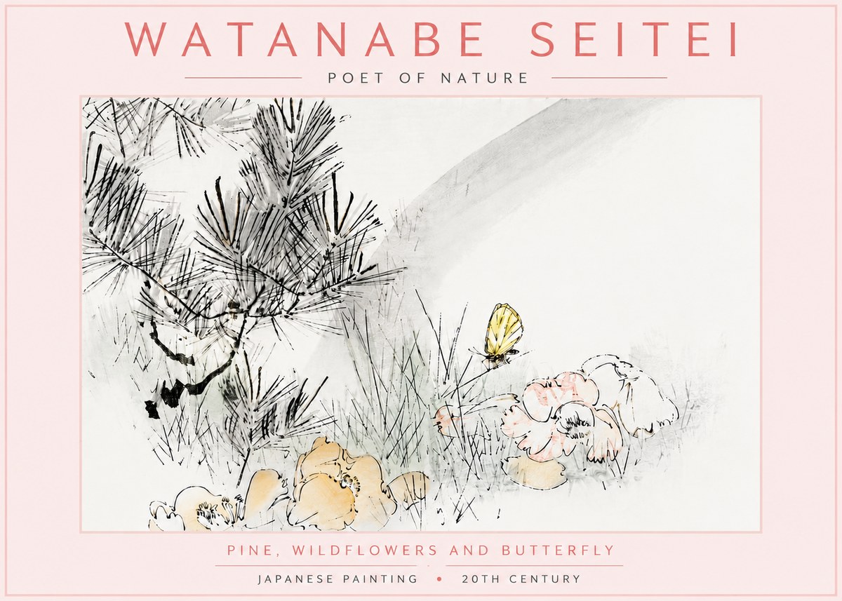 Watanabe Seitei Pine, Wildflowers and Butterfly No6 - Poster