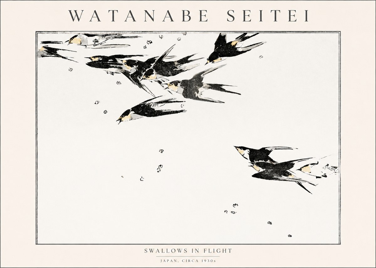 Watanabe Seitei Swallows in Flight No1 - Poster
