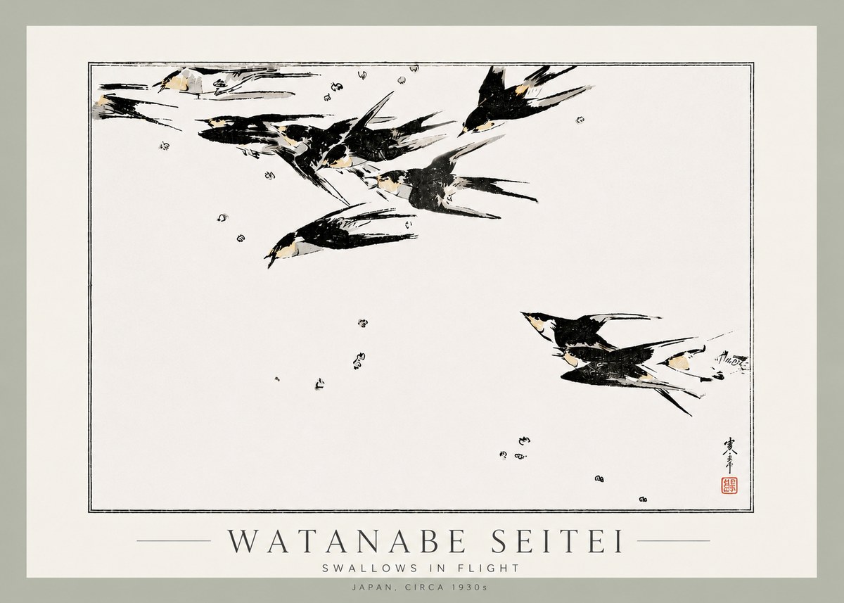 Watanabe Seitei Swallows in Flight No3 - Poster