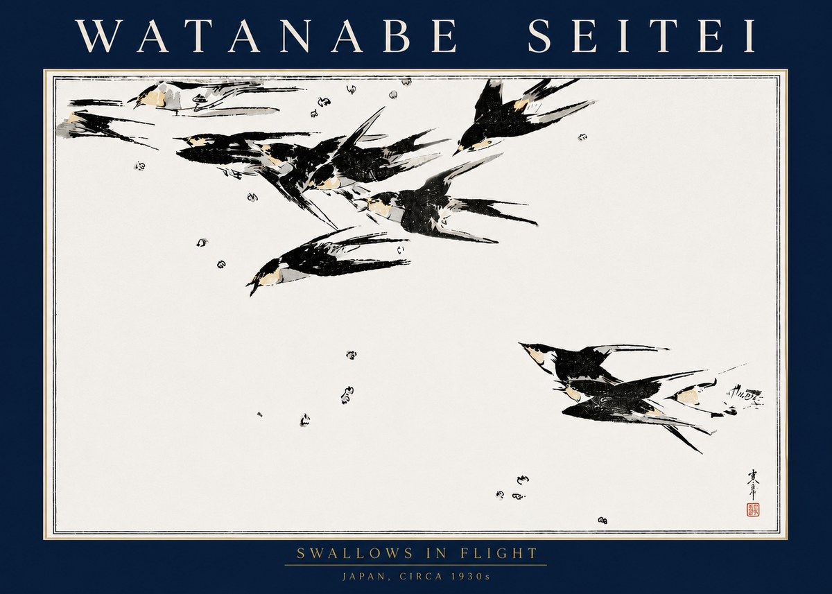 Watanabe Seitei Swallows in Flight No4 - Poster