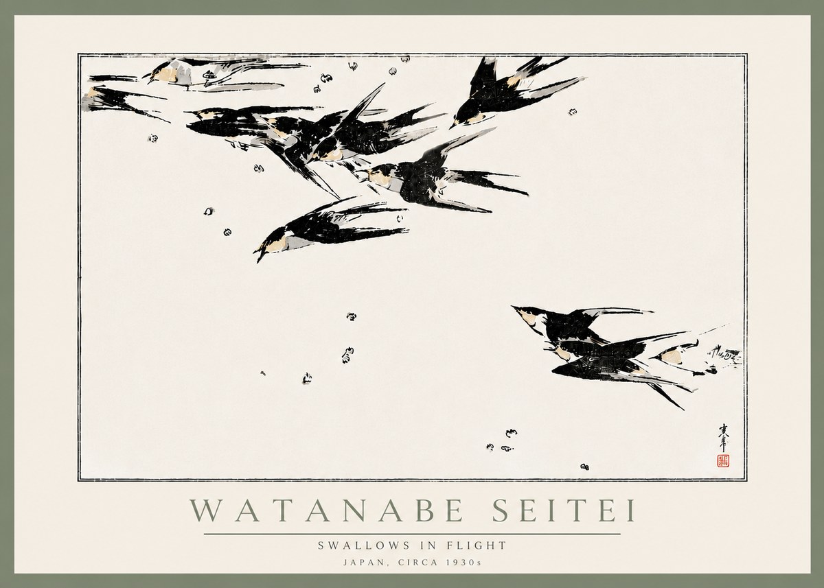 Watanabe Seitei Swallows in Flight No6 - Poster