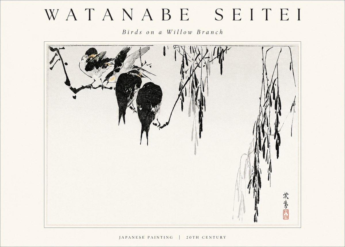 Watanabe Seitei Birds on a Willow Branch No1 - Poster