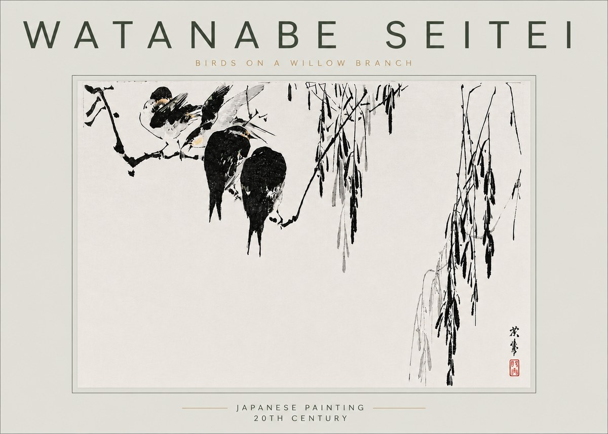 Watanabe Seitei Birds on a Willow Branch No6 - Poster