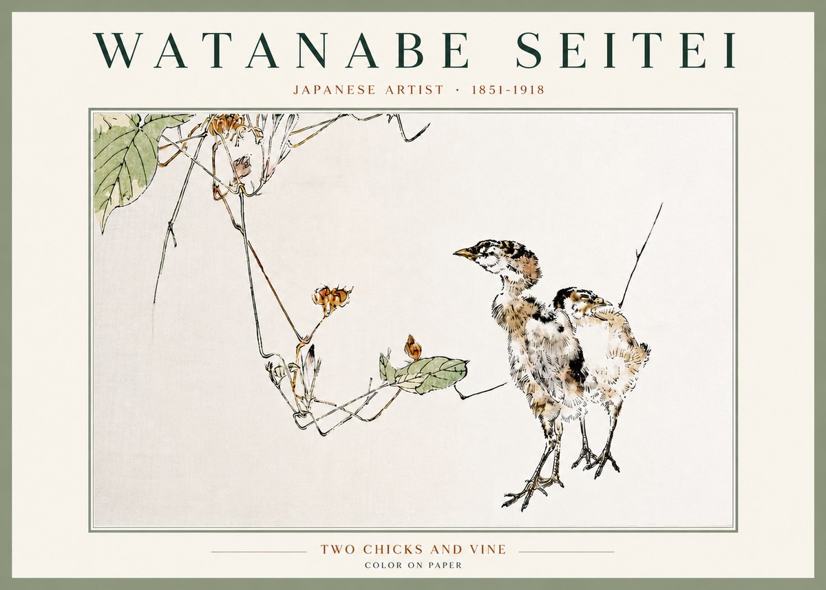 Watanabe Seitei Two Chicks and Vine No4 - Poster