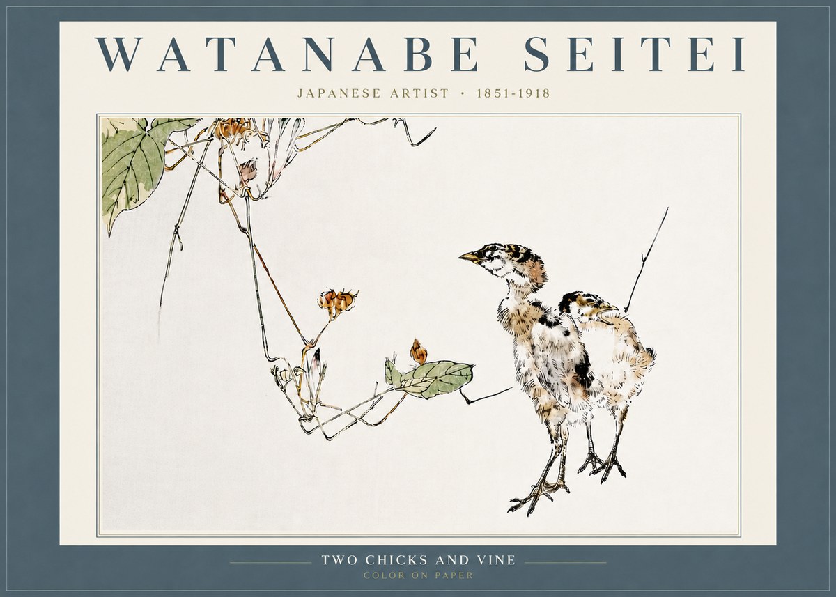 Watanabe Seitei Two Chicks and Vine No6 - Poster