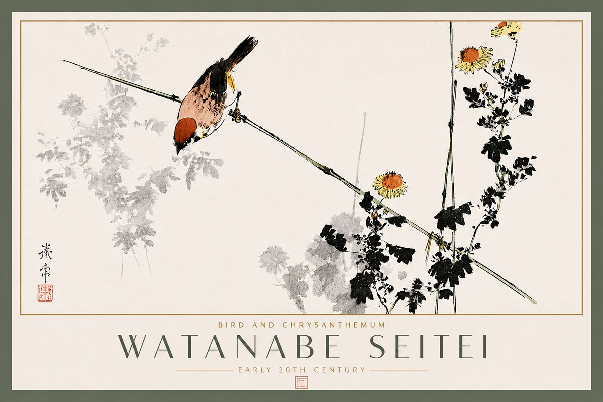 Watanabe Seitei Bird and Chrysanthemum No5 - Poster