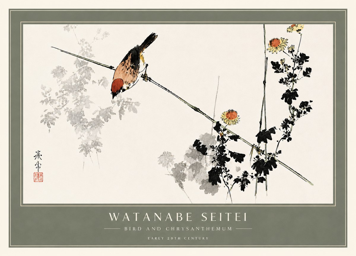 Watanabe Seitei Bird and Chrysanthemum No6 - Poster