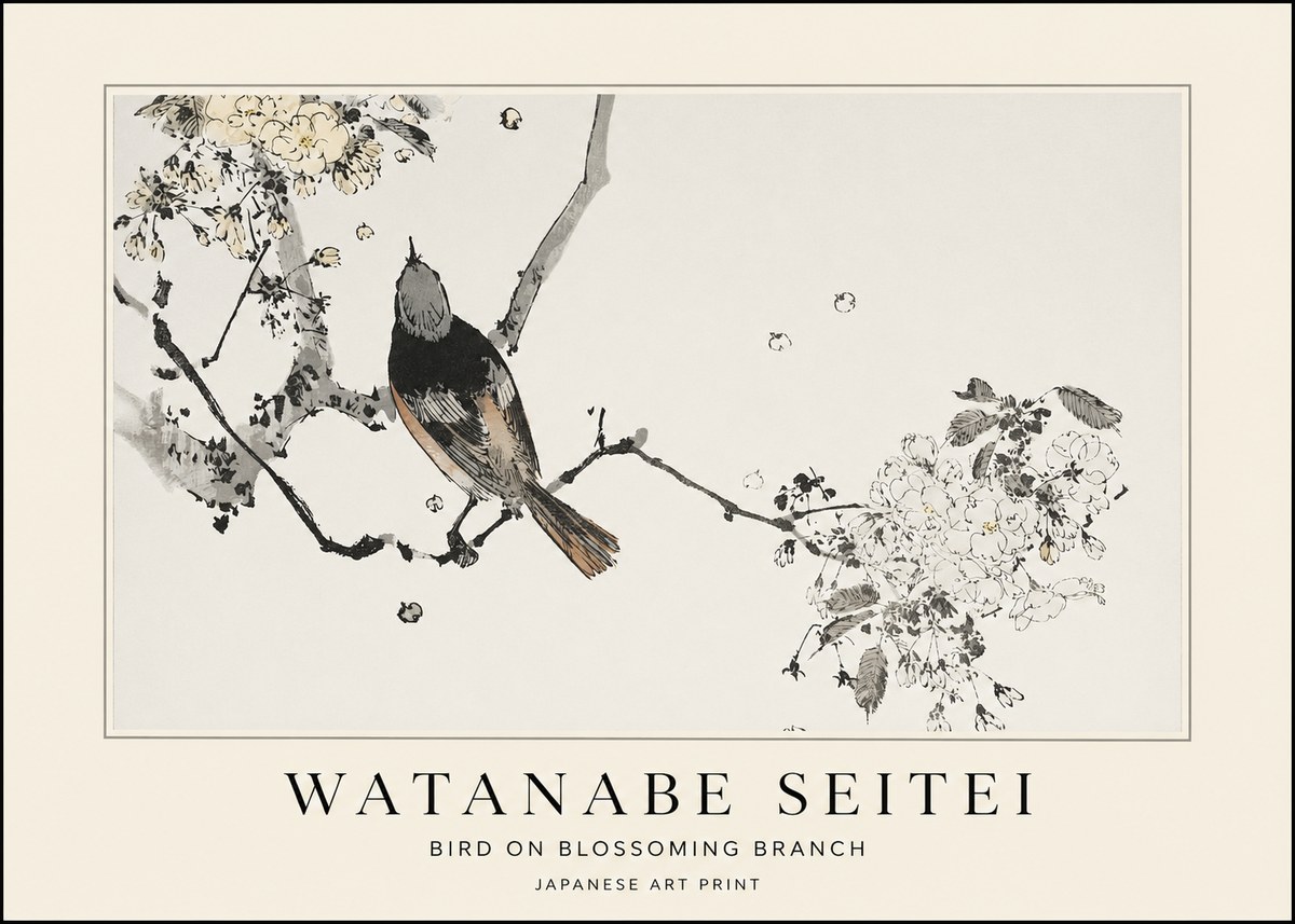 Watanabe Seitei Bird on Blossoming Branch No1 - Poster