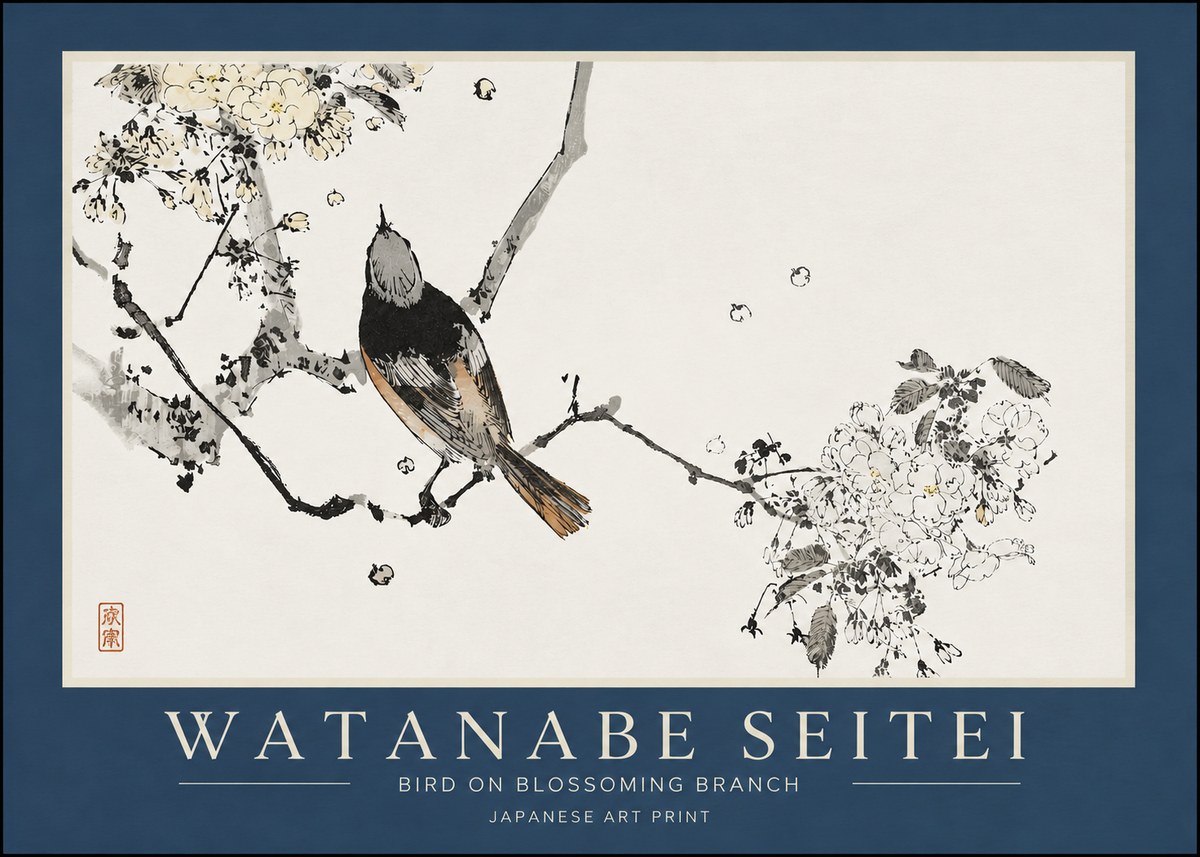 Watanabe Seitei Bird on Blossoming Branch No3 - Poster