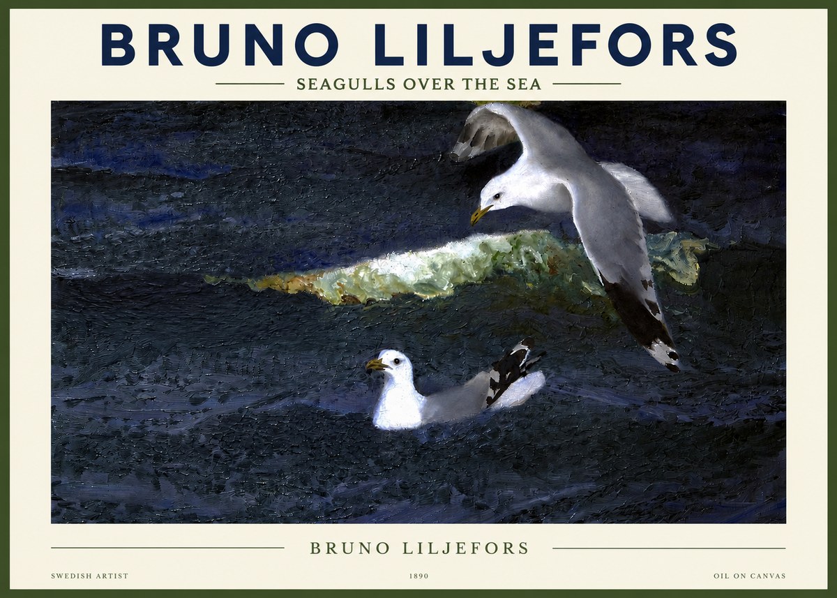 Bruno Liljefors Seagulls over the Sea No2 - Poster