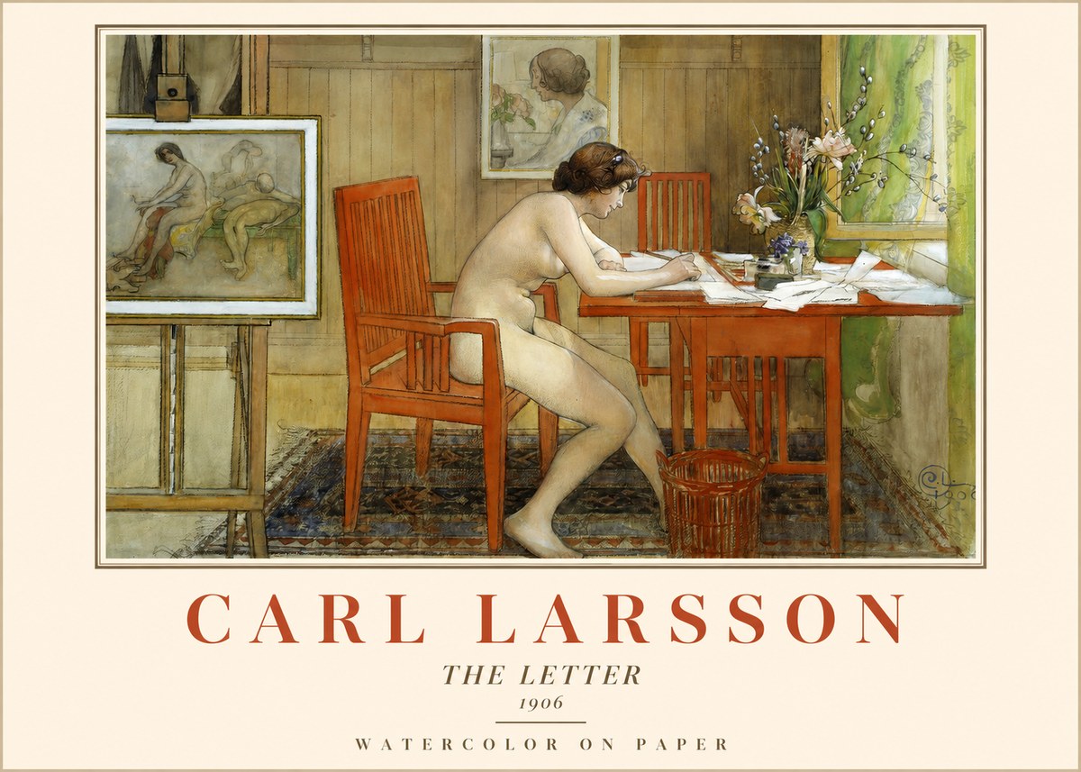 Carl Larsson Interior with a Nude Writing No2 - Poster