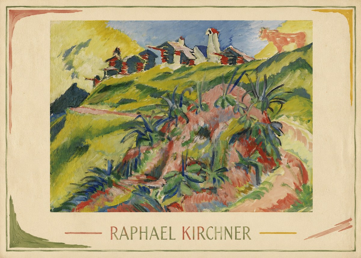 Raphael Kirchner Hillside Dwellings with Alpine Cow No2 - Poster