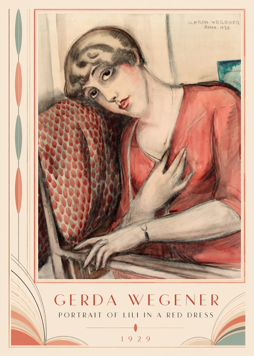 Gerda Wegener Portrait of Lili in a Red Dress No3 - Poster