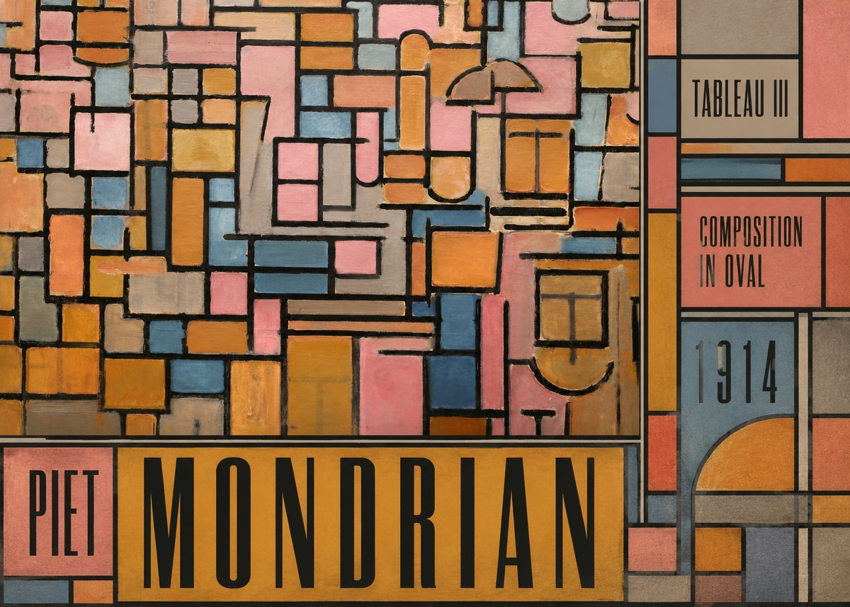Piet Mondrian Tableau Iii — Composition in Oval No5 - Poster