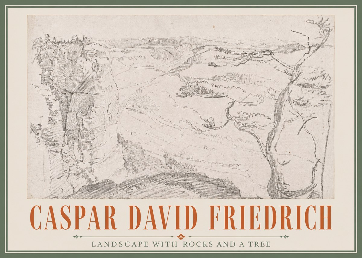 Caspar David Friedrich Landscape with Rocks and a Tree No3 - Poster