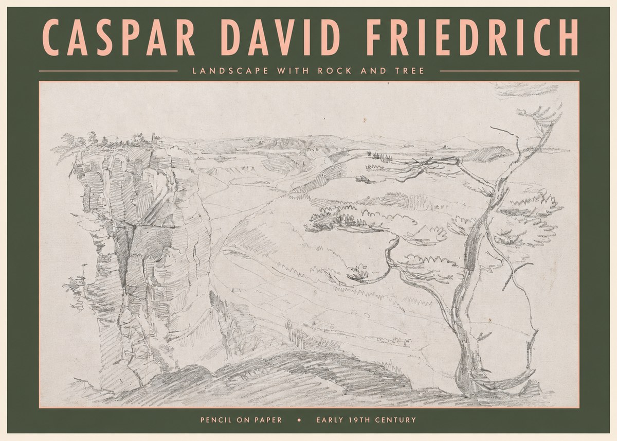 Caspar David Friedrich Landscape with Rocks and a Tree No5 - Poster