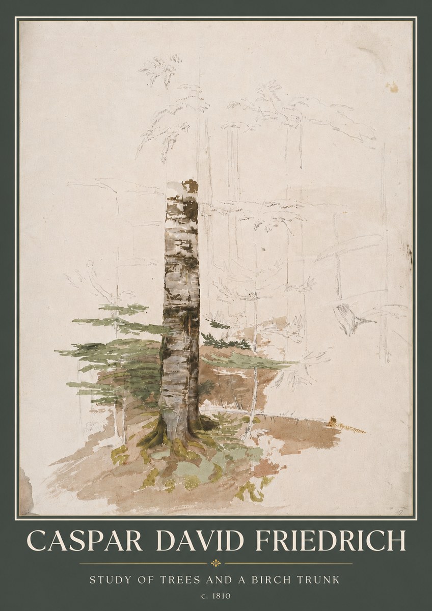 Caspar David Friedrich Study of Trees and a Birch Trunk No5 - Poster