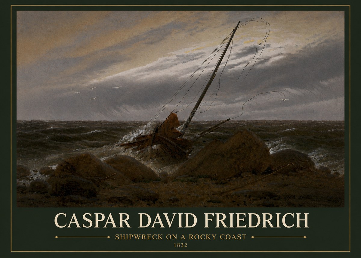 Caspar David Friedrich Shipwreck on a Rocky Coast No3 - Poster