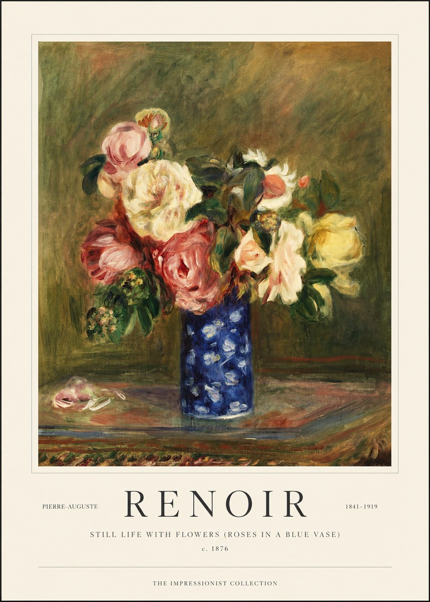 Renoir Still Life with Flowers (Roses in a Blue Vase) No1 - Poster